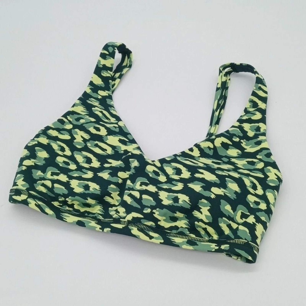 OFFLINE by Aerie Goals Sports Bra XS Green Yellow Leopard Print Strappy Back